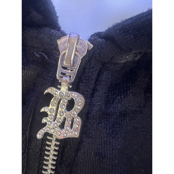 Y2K BCBG MaxAzria Black Velour beaded Track Jacket Sz M  2000s Mcbling - Picture 10 of 13